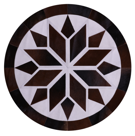 Brown & White Round Natural Cowhide Hand Stitched Rug - Manhattan Rugs