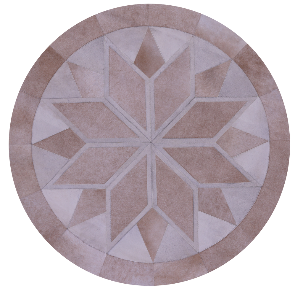 Brown Round Natural Cowhide Hand Stitched Rug - Manhattan Rugs