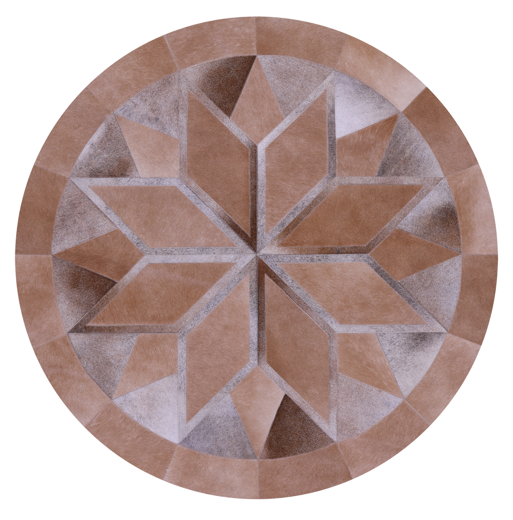 Brown Round Natural Cowhide Hand Stitched Rug - Manhattan Rugs