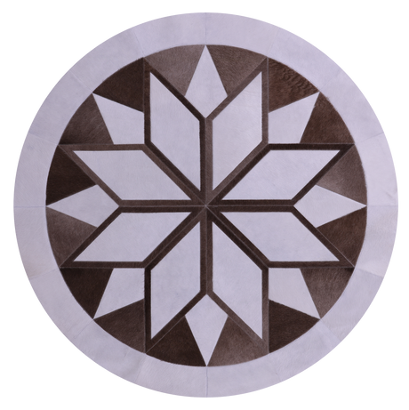 Brown & White Round Natural Cowhide Hand Stitched Rug - Manhattan Rugs