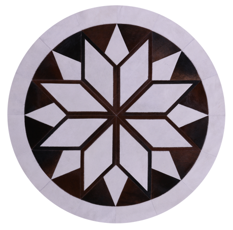 Brown & White Round Natural Cowhide Hand Stitched Rug - Manhattan Rugs