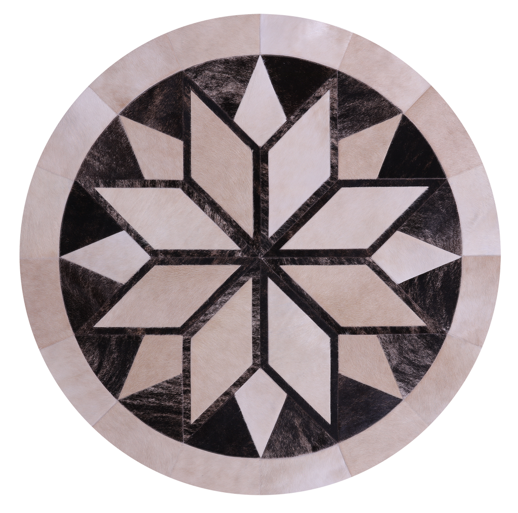 Brown Round Natural Cowhide Hand Stitched Rug - Manhattan Rugs