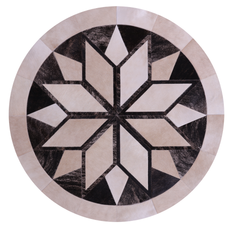 Brown Round Natural Cowhide Hand Stitched Rug - Manhattan Rugs