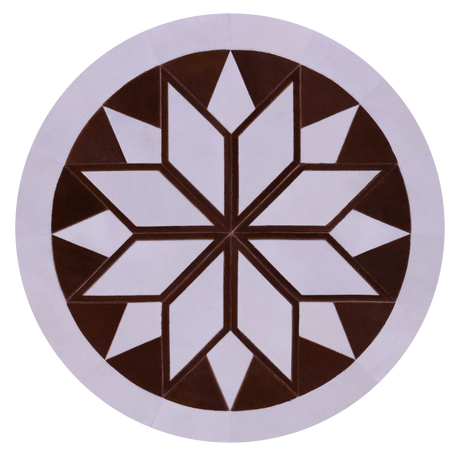 Brown & White Round Natural Cowhide Hand Stitched Rug - Manhattan Rugs