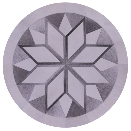 Grey & White Round Natural Cowhide Hand Stitched Rug - Manhattan Rugs