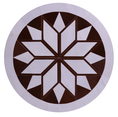 Brown & White Round Natural Cowhide Hand Stitched Rug - Manhattan Rugs