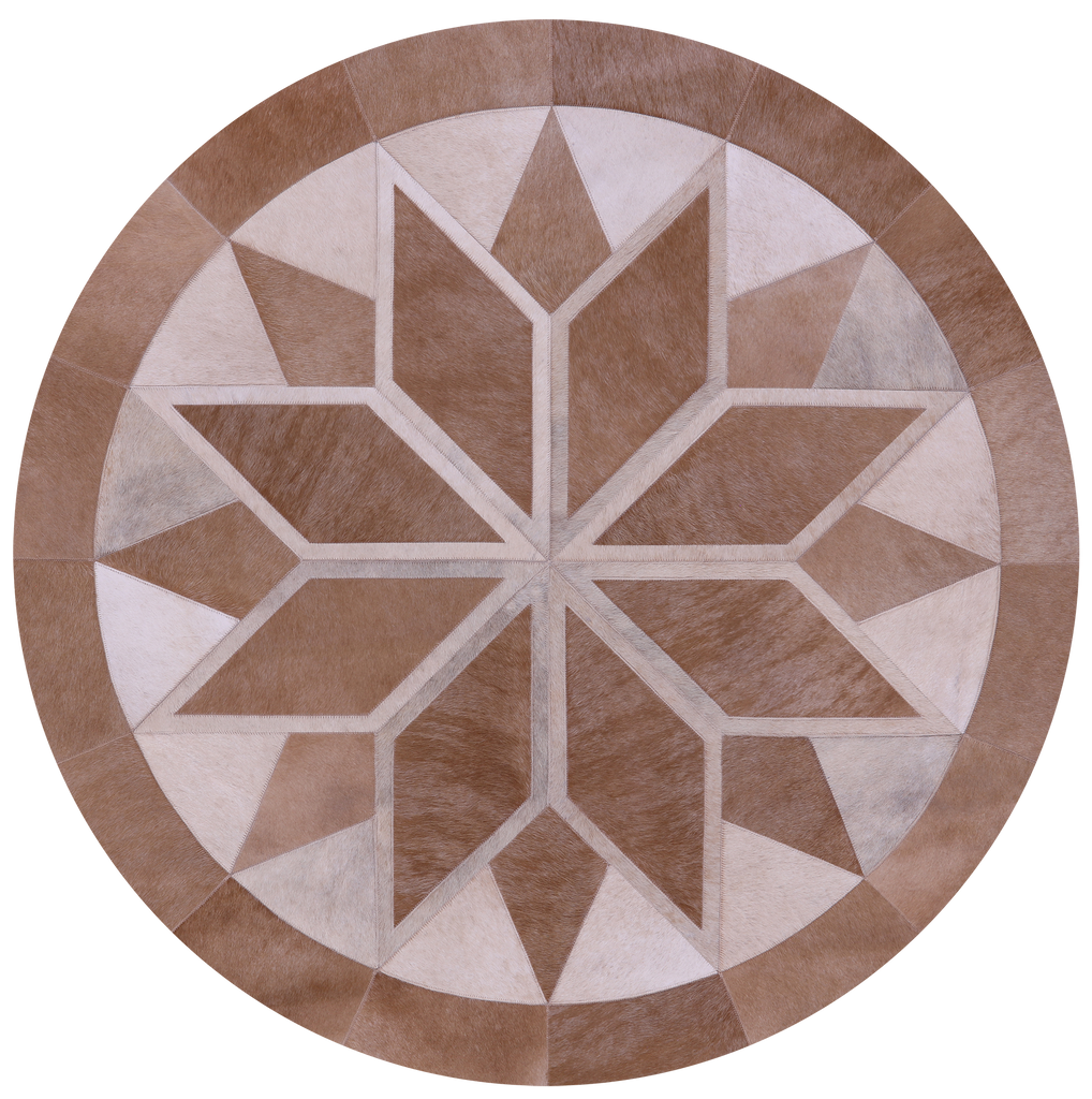 Brown Round Natural Cowhide Hand Stitched Rug - Manhattan Rugs