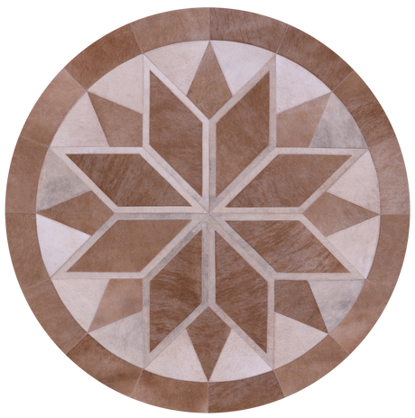 Brown Round Natural Cowhide Hand Stitched Rug - Manhattan Rugs