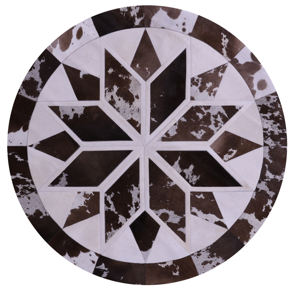 Brown & White Round Star Natural Cowhide Hand Stitched Rug - Manhattan Rugs