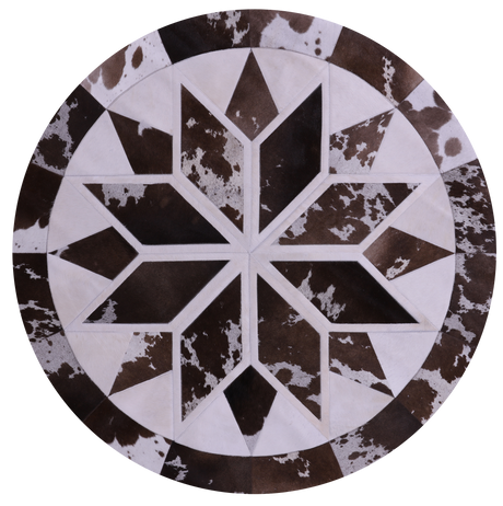 Brown & White Round Star Natural Cowhide Hand Stitched Rug - Manhattan Rugs