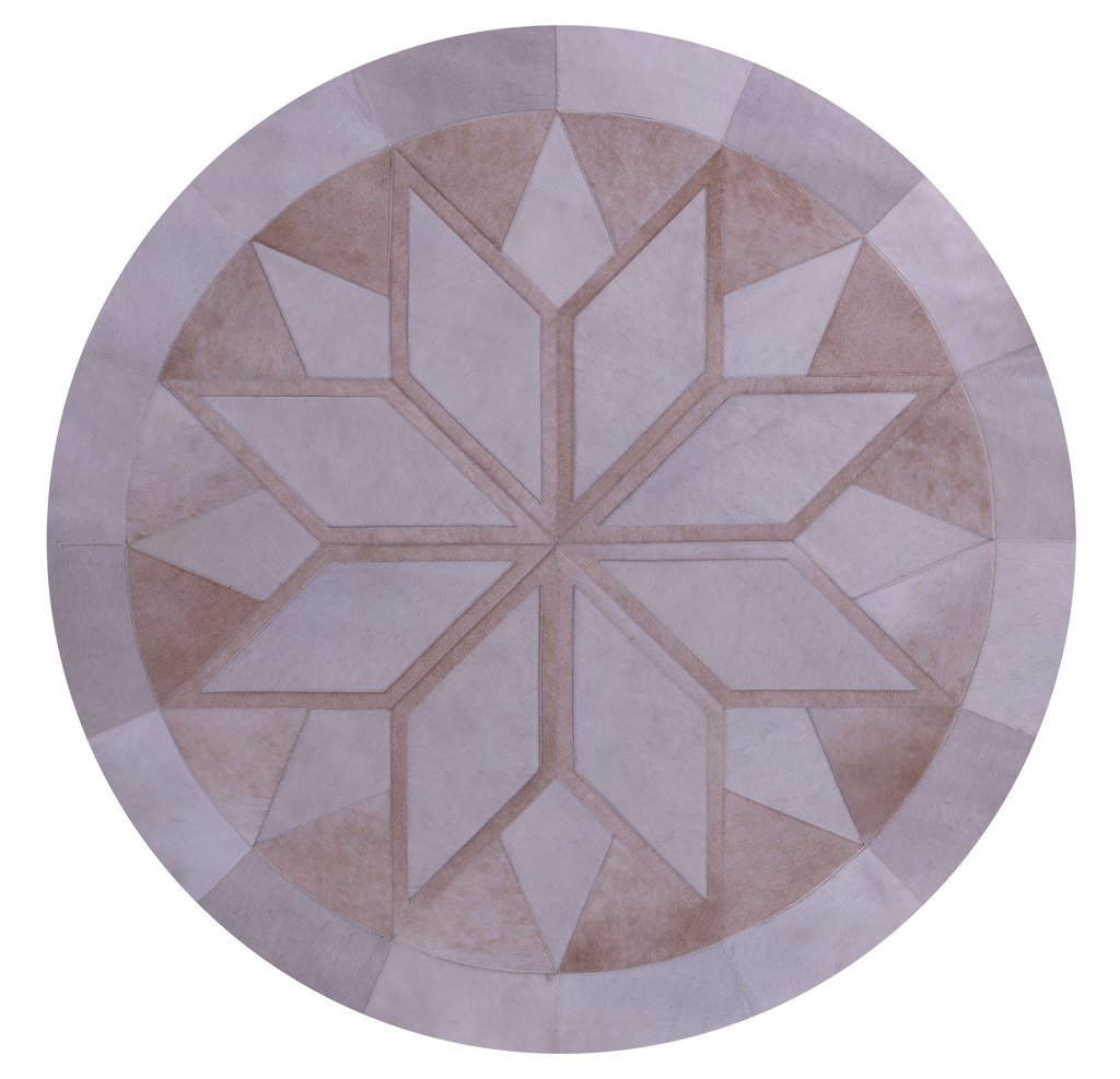 Brown Round Natural Cowhide Hand Stitched Rug - Manhattan Rugs