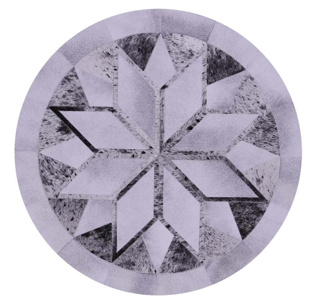 Grey Round Star Salt & Pepper Natural Cowhide Hand Stitched Rug - Manhattan Rugs