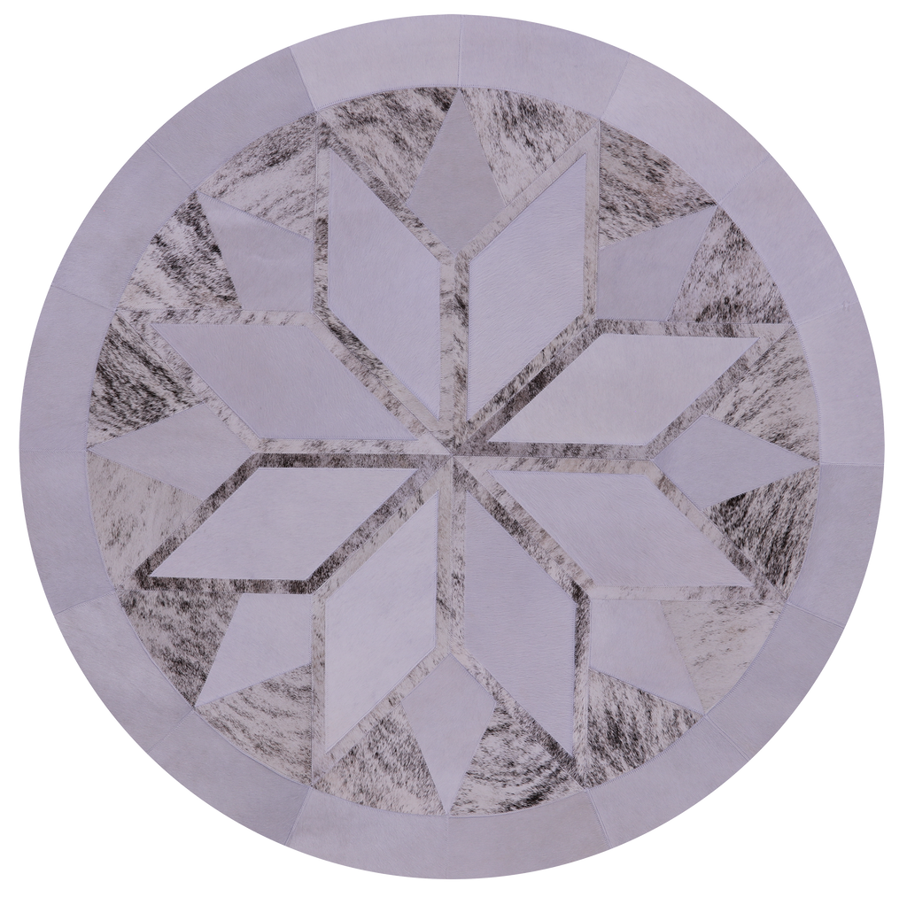 Round Brindle Grey Natural Cowhide Hand Stitched Rug - Manhattan Rugs