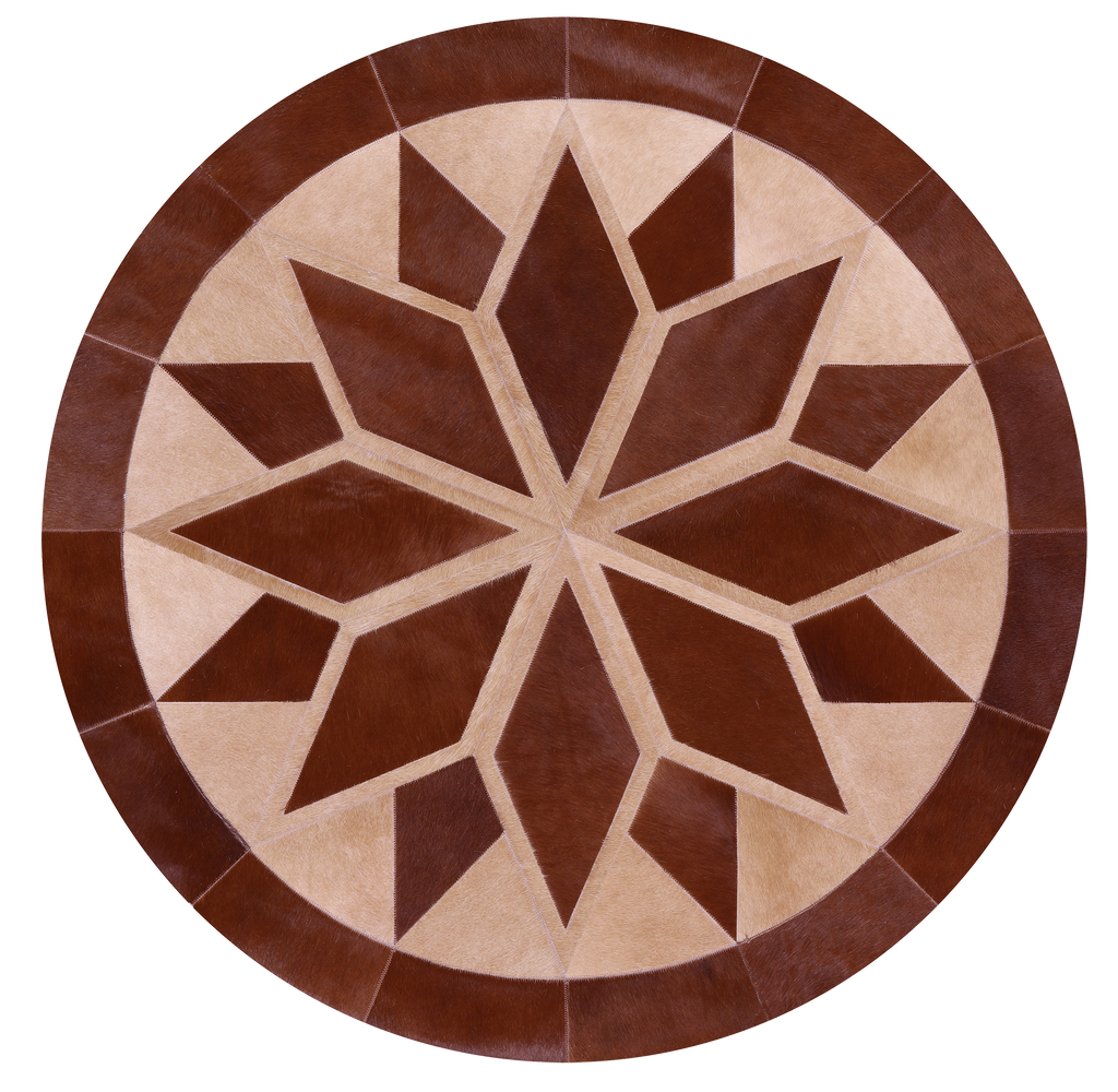 Brown Round Natural Cowhide Hand Stitched Rug - Manhattan Rugs