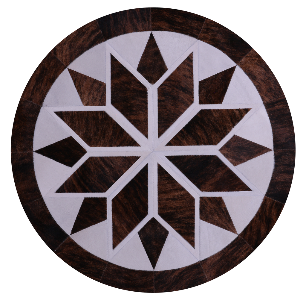 Brown & White Round Star Natural Cowhide Hand Stitched Rug - Manhattan Rugs