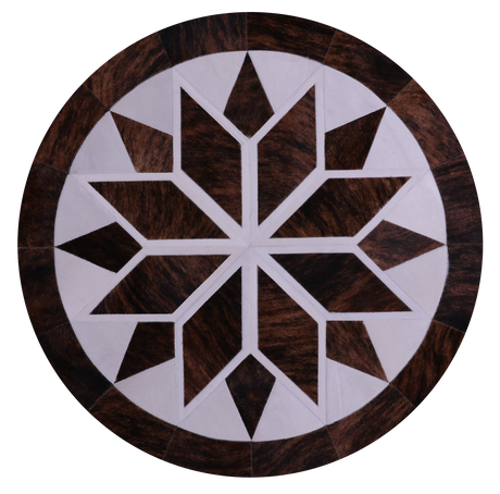Brown & White Round Star Natural Cowhide Hand Stitched Rug - Manhattan Rugs
