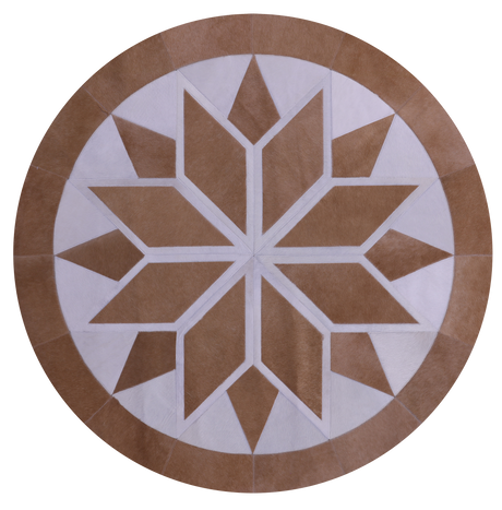 Brown & White Round Natural Cowhide Hand Stitched Rug - Manhattan Rugs