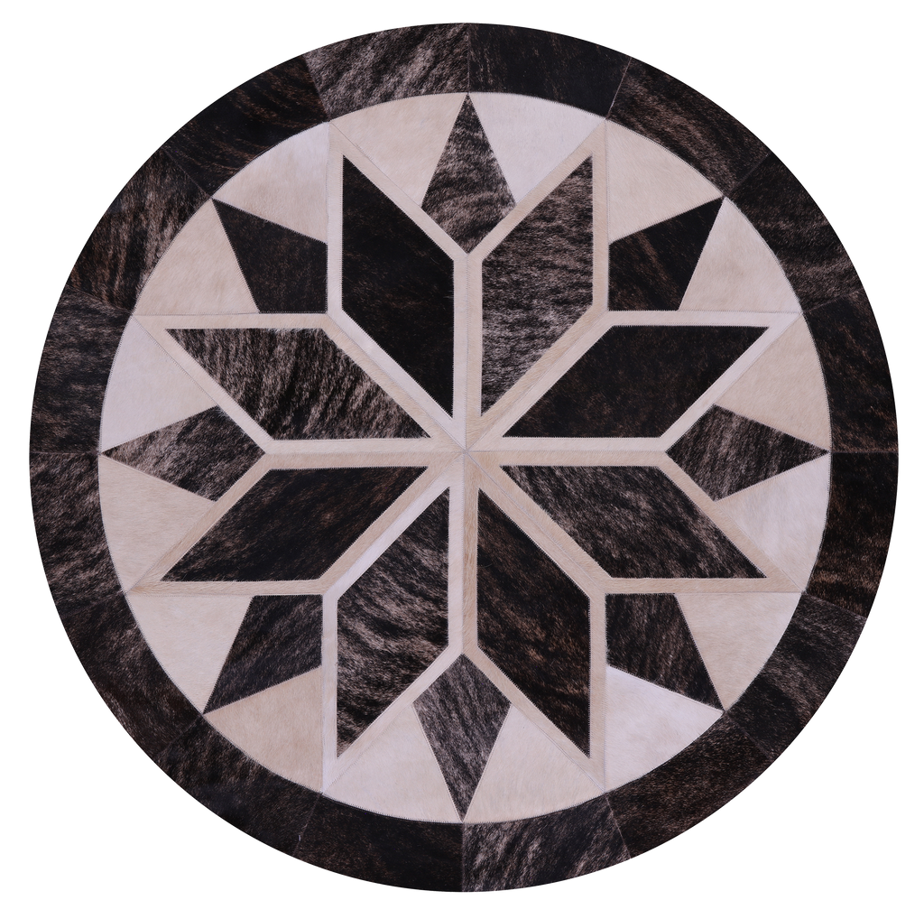 Brown Brindle Round Natural Cowhide Hand Stitched Rug - Manhattan Rugs