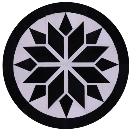 Black & White Round Natural Cowhide Hand Stitched Rug - Manhattan Rugs