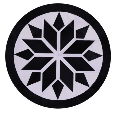 Black & White Round Natural Cowhide Hand Stitched Rug - Manhattan Rugs