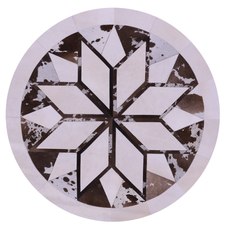 Brown & White Round Natural Cowhide Hand Stitched Rug - Manhattan Rugs