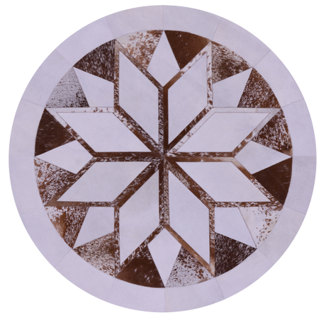 Brown & White Round Natural Cowhide Hand Stitched Rug - Manhattan Rugs