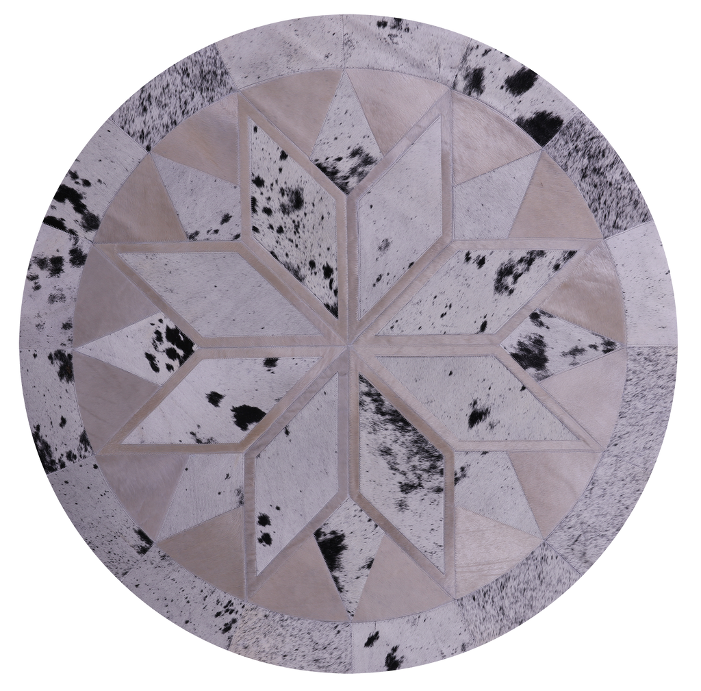 Black Salt & Pepper Round Natural Cowhide Hand Stitched Rug - Manhattan Rugs