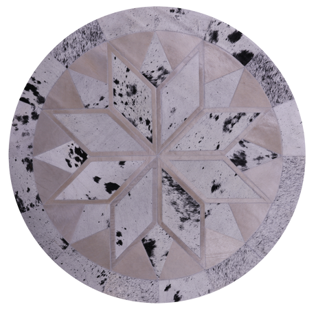 Black Salt & Pepper Round Natural Cowhide Hand Stitched Rug - Manhattan Rugs