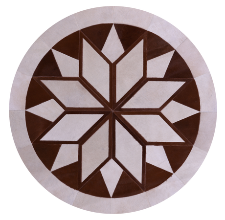 Brown & White Round Natural Cowhide Hand Stitched Rug - Manhattan Rugs
