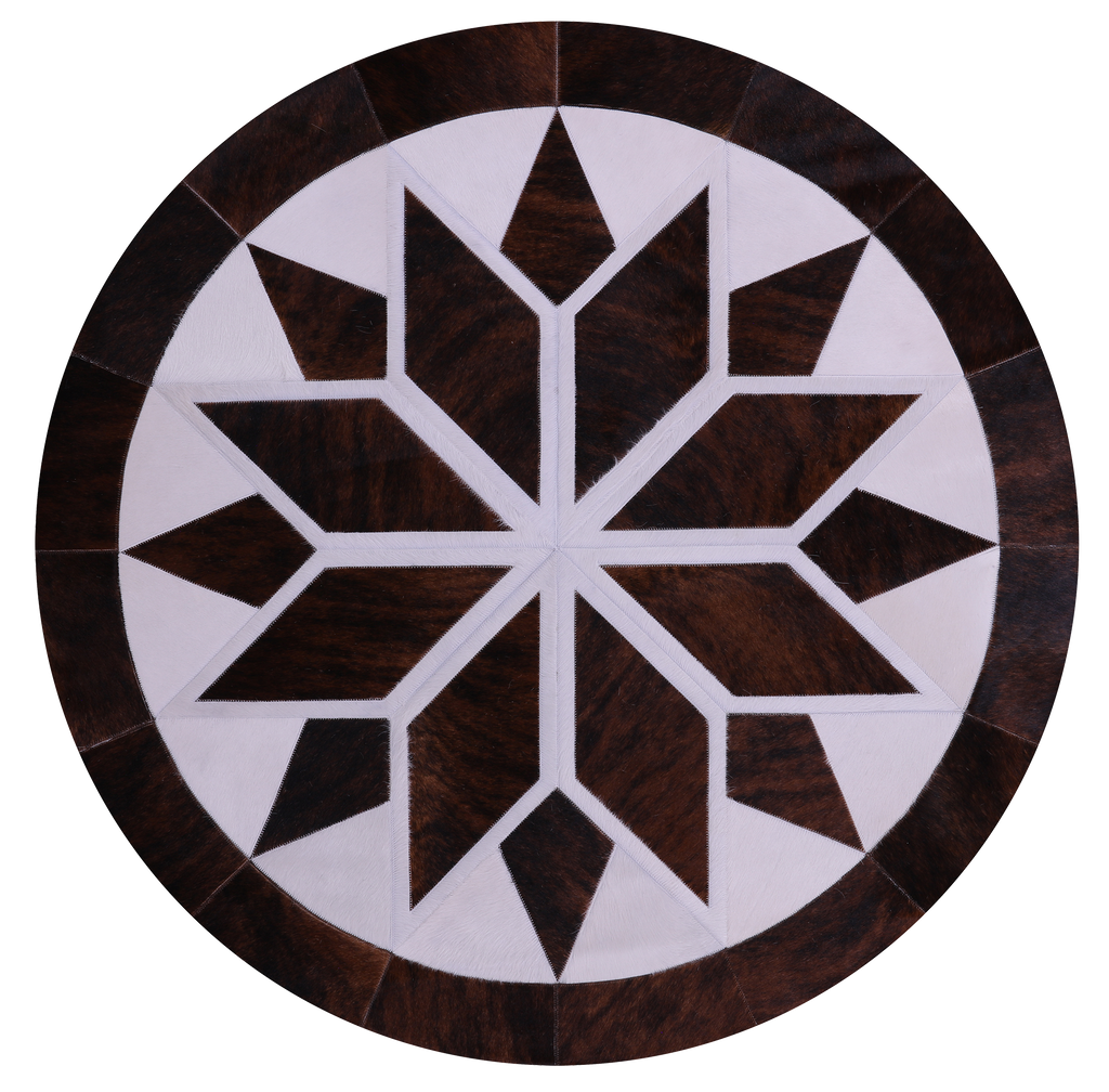 Brown & White Round Natural Cowhide Hand Stitched Rug - Manhattan Rugs