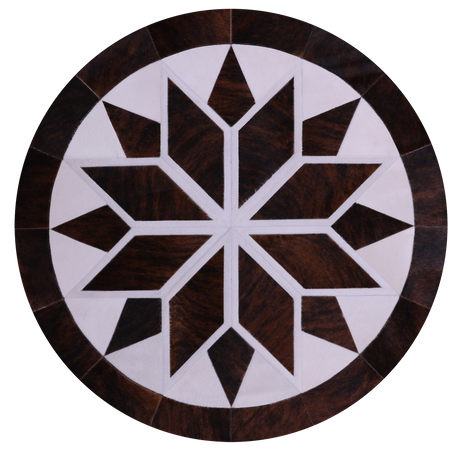 Brown & White Round Natural Cowhide Hand Stitched Rug - Manhattan Rugs