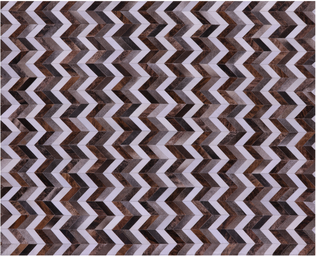 Brown & White Chevron Grey Natural Cowhide Hand Stitched Rug - Manhattan Rugs