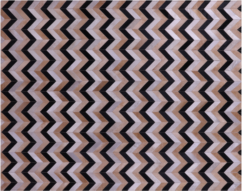 Brown & Beige Chevron Black Natural Cowhide Hand Stitched Rug - Manhattan Rugs