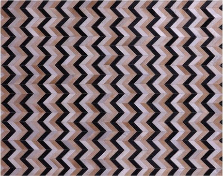 Brown & Beige Chevron Black Natural Cowhide Hand Stitched Rug - Manhattan Rugs