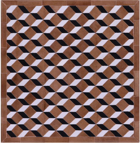Brown & White Square Black Natural Cowhide Hand Stitched Rug - Manhattan Rugs
