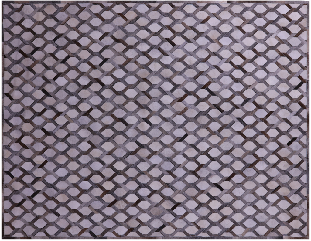 Grey & White Natural Cowhide Hand Stitched Rug - Manhattan Rugs