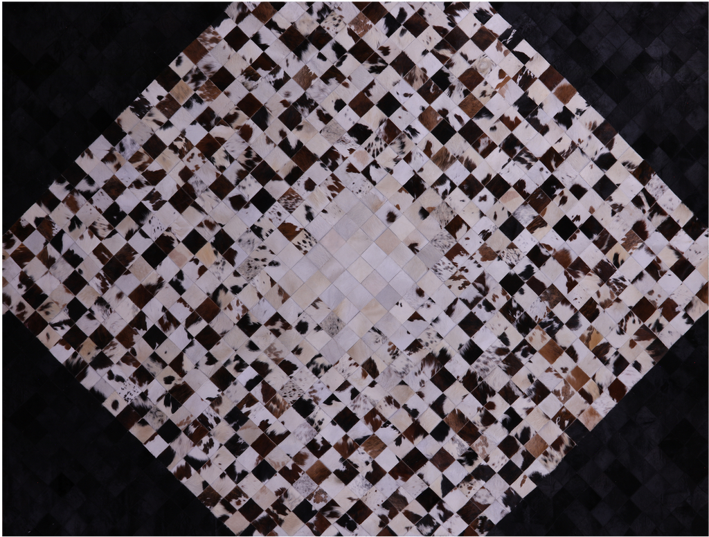 Brown & White & Black Natural Cowhide Hand Stitched Rug - Manhattan Rugs