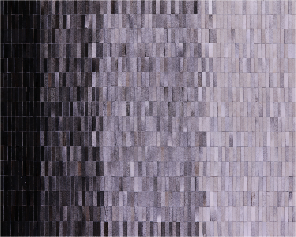 Grey & White Gradient Brickwork Black Natural Cowhide Hand Stitched Rug - Manhattan Rugs