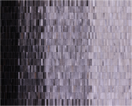 Grey & White Gradient Brickwork Black Natural Cowhide Hand Stitched Rug - Manhattan Rugs