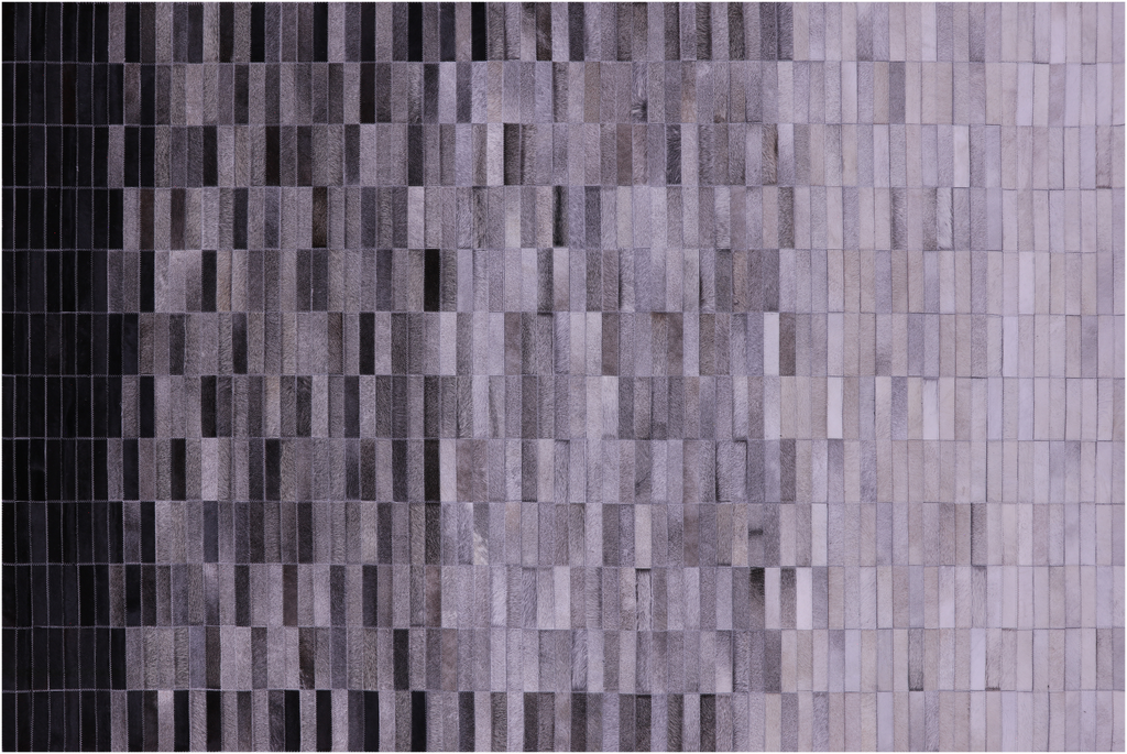 Grey & White Gradient Brickwork Natural Cowhide Hand Stitched Rug - Manhattan Rugs