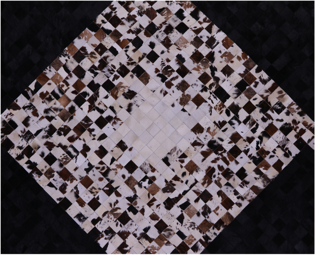 Brown & White & Black Natural Cowhide Hand Stitched Rug - Manhattan Rugs