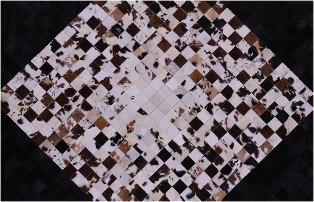 Brown & White & Black Natural Cowhide Hand Stitched Rug - Manhattan Rugs