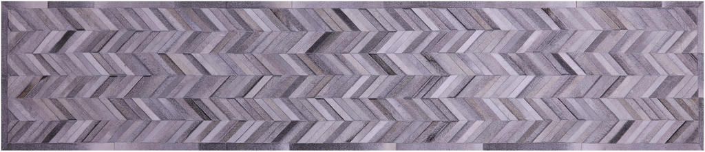 Grey Chevron Natural Cowhide Hand Stitched Runner Rug - Manhattan Rugs