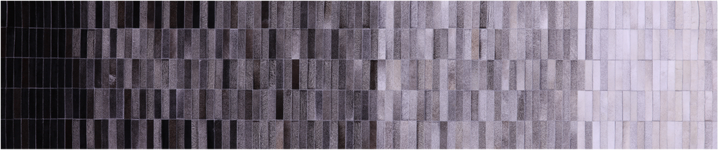 Grey & White Gradient Brickwork Natural Cowhide Hand Stitched Runner Rug - Manhattan Rugs