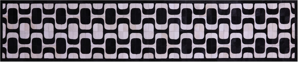 Black & White Natural Cowhide Hand Stitched Runner Rug - Manhattan Rugs