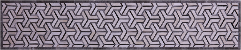 Grey & White Natural Cowhide Hand Stitched Runner Rug - Manhattan Rugs