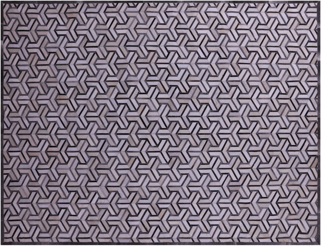 Grey & White Natural Cowhide Hand Stitched Rug - Manhattan Rugs