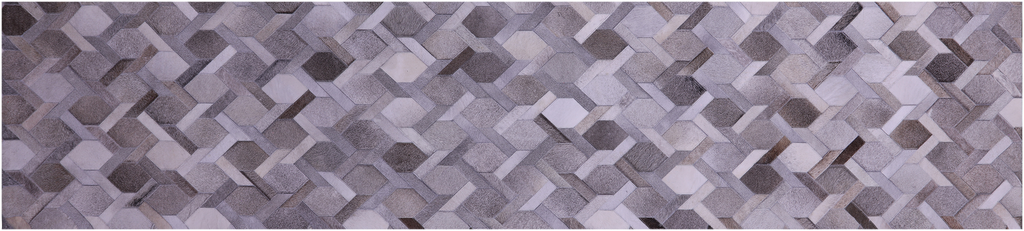 Grey & White Natural Cowhide Hand Stitched Runner Rug - Manhattan Rugs