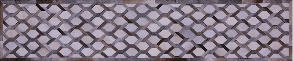 Grey & White Natural Cowhide Hand Stitched Runner Rug - Manhattan Rugs