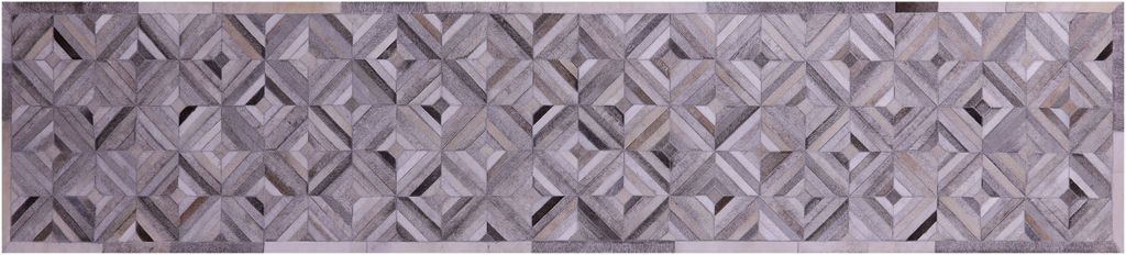 Grey & White Natural Cowhide Hand Stitched Runner Rug - Manhattan Rugs